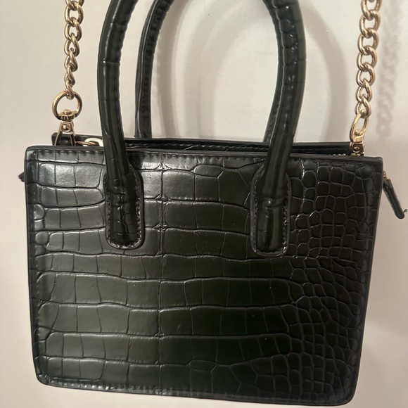 H&M Handbags - Elegant Dark Green Faux Croc-Embossed Handbag